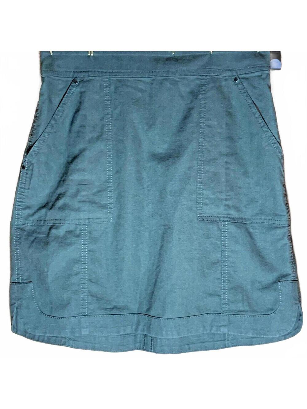 White House Black Market Linen Army Green Mini Skirt Side Pockets Size 00